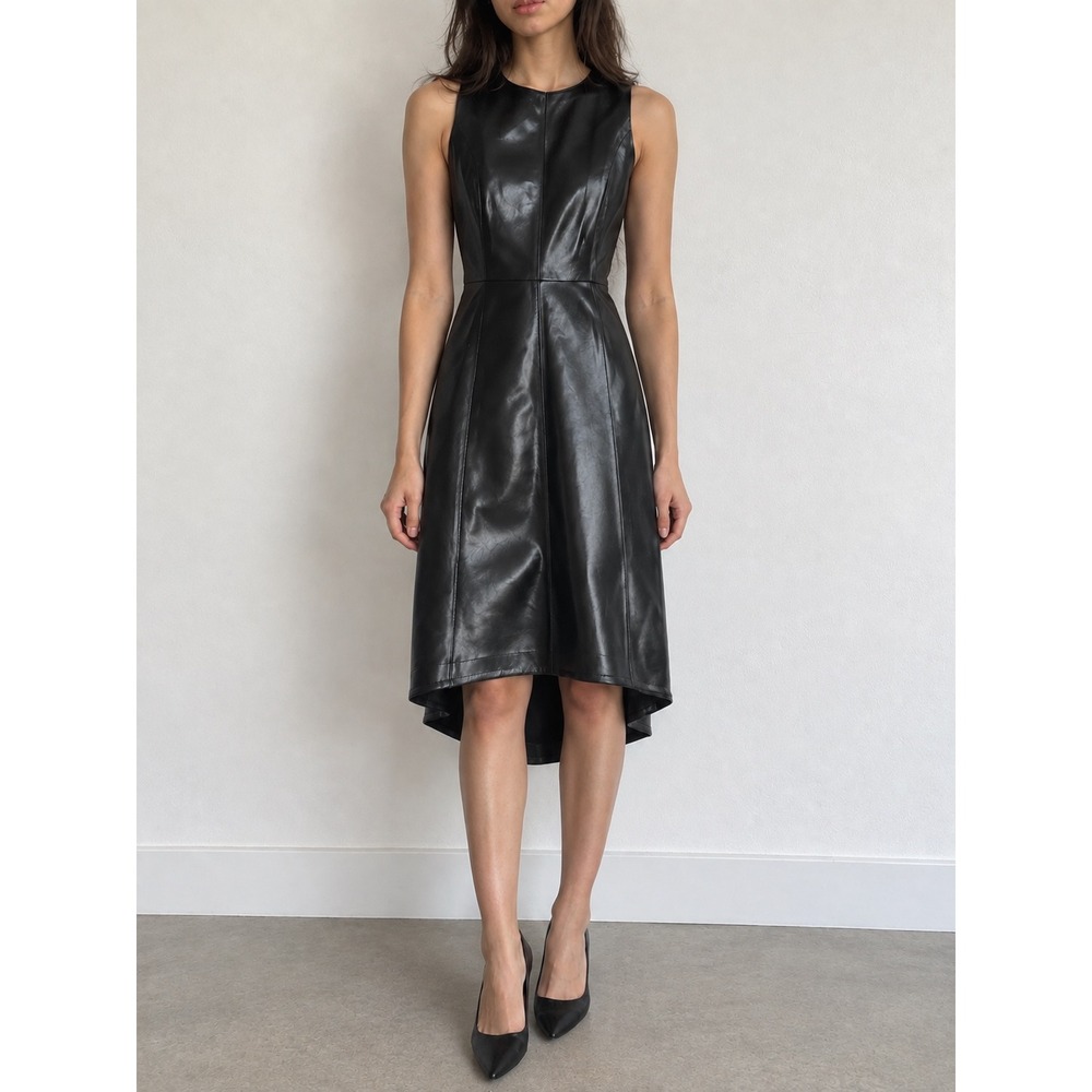Wilfred Belcanto Black Vegan Leather High Low Midi Dress Size 4 NWT Sleeveless